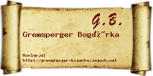 Gremsperger Bogárka névjegykártya